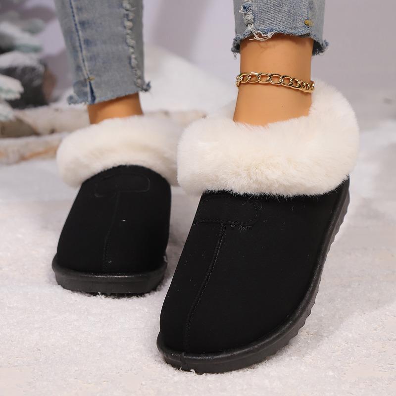 Fashion Flat Snow Boots Winter New Round Toe Deep Mouth Suede Spliced Soft Sole Anti-Slip Wear-Resistant Cotton Boots