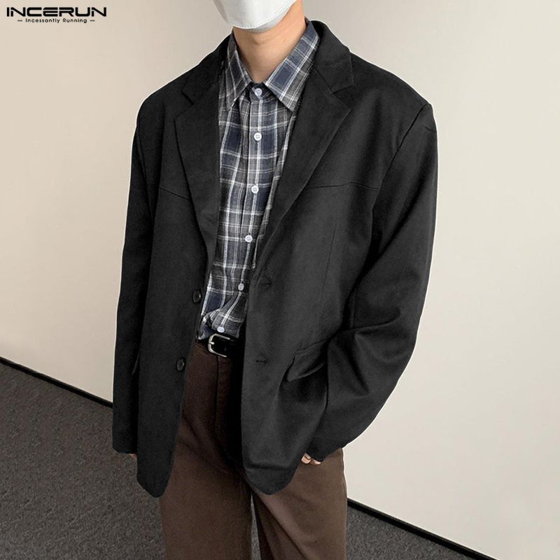 INCERUN Autumn Men Notched Lapel Long Sleeve Suede Blazer Casual Loose Coats