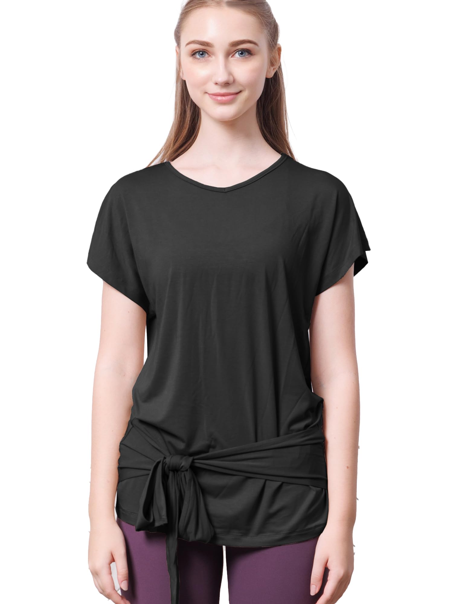 

Loopa Tie Bamboo Yoga Perfect for Pilates and Size M Women s 2-Way Top, Antibacterial, Odor-Resistant, Stretchable, Cool-to-the-Touch, Training, чёрный