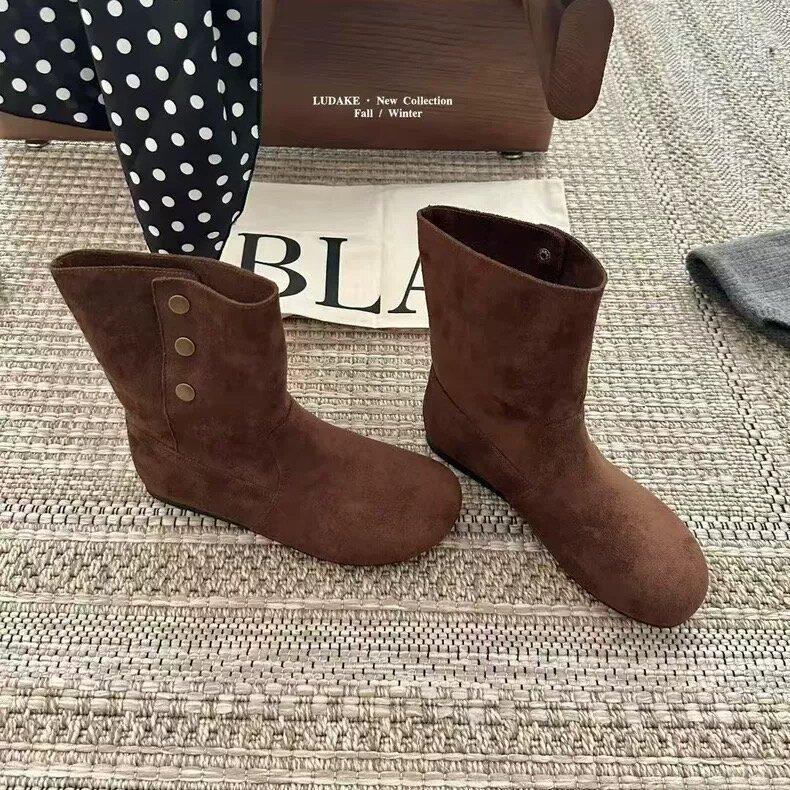 

Korean atmosphere is full~ 2025 autumn new leather folded two wear pile boots soft-soled Birkenstock short boots women 35 кофейный