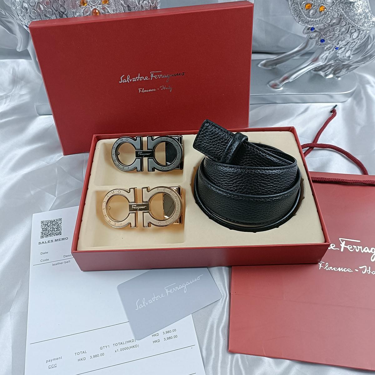 

Salvatore Ferragamo 3.5cm Men s Belt Luxury Brand Designer Belt Double Buckle Buckle One Belt Gift Box Classic lychee pattern 105cm