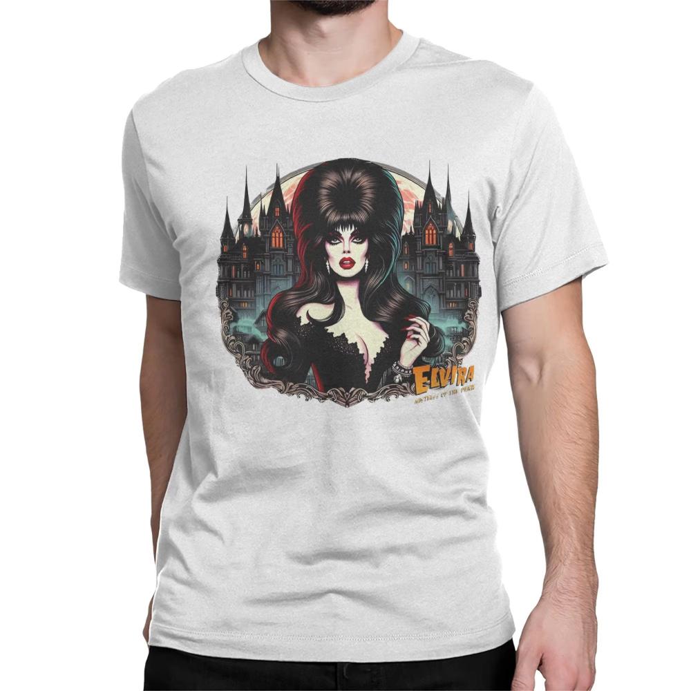 Vintage Gewaschen Elvira Herrin der Finsternis Retro Gothic Bedrucktes Baumwoll-T-Shirt Herren Damen Tee Sommer Lässige Mode Kleidung Oberteile Streetwear