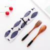 Kitchen Portable Handmade Cloth Bag Cutlery Set Wooden Natural Tea Scoops Spoon Fork