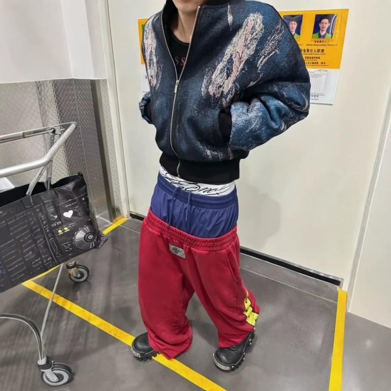 West Coast Color Block Casual Sweatpants Loose Fit Street Hip Hop Style Unisex