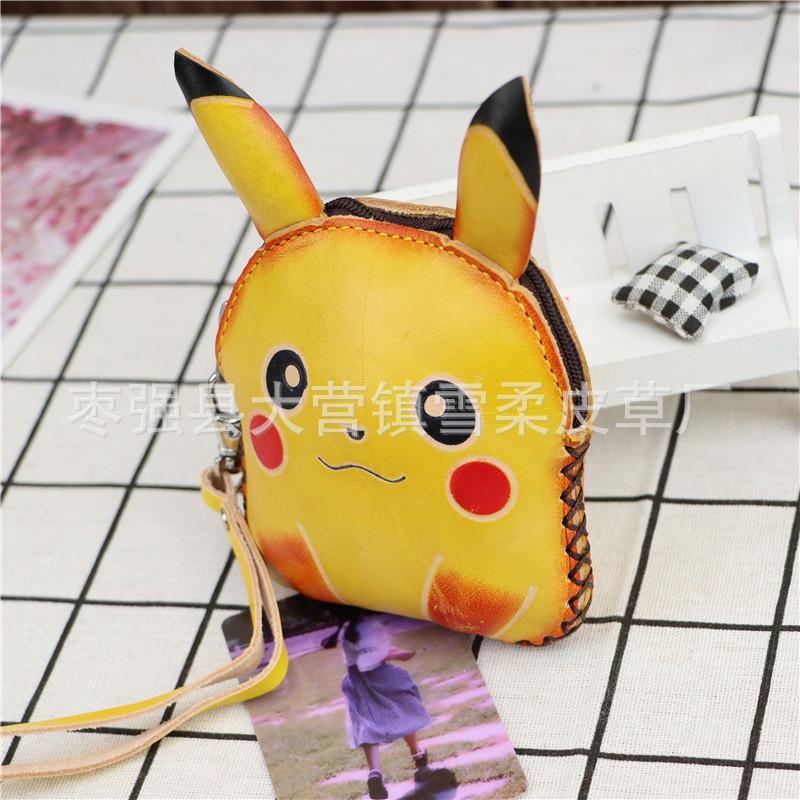 First Layer Cowhide Handmade Creative Pikachu Change Bag Cowhide Card Bag Key Bag Clutch Bag Children'S Handbag
