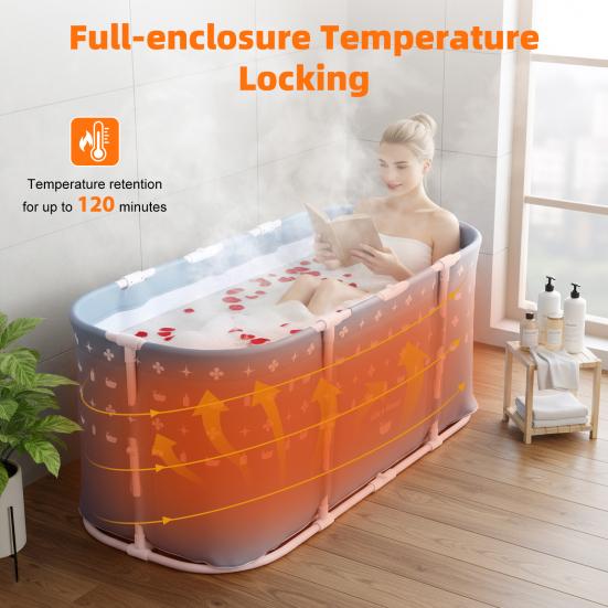 Large Foldable Bathtub for Shower Stall, Portable Family Soaking Tub for Adults, Non-Inflatable Collapsible SPA Tub for Hot, Ice Bath, No Installation