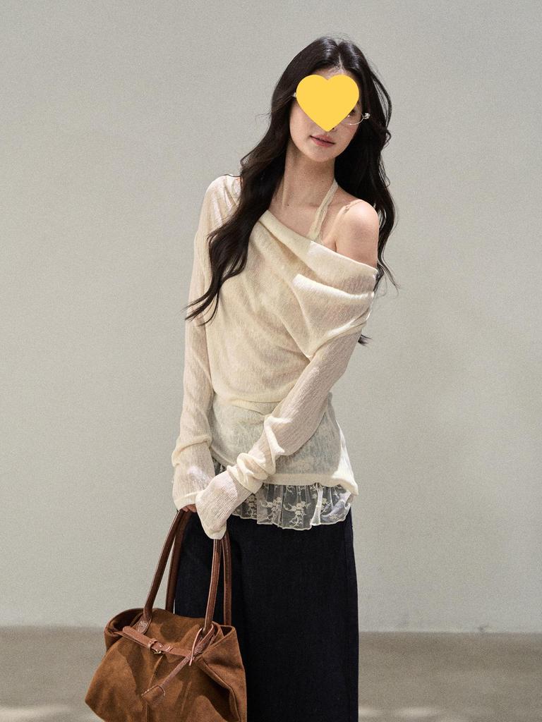Wild Berry Lace Patchwork Camisole & Slimming Long-Sleeve T-Shirt Set - 2025 Autumn Collection