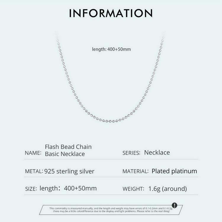 WOSTU Real 925 Sterling Silver Trendy Flash Bead Chain Basic Necklace Adjustable Necklace for Women