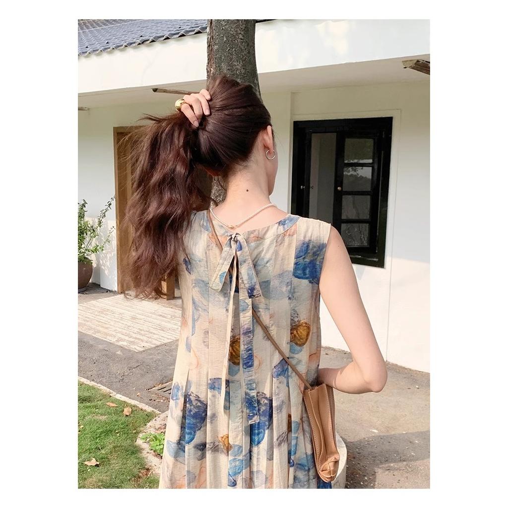 Ink painting vest dress niche design sense spring and summer new retro literary temperament new national style long dress