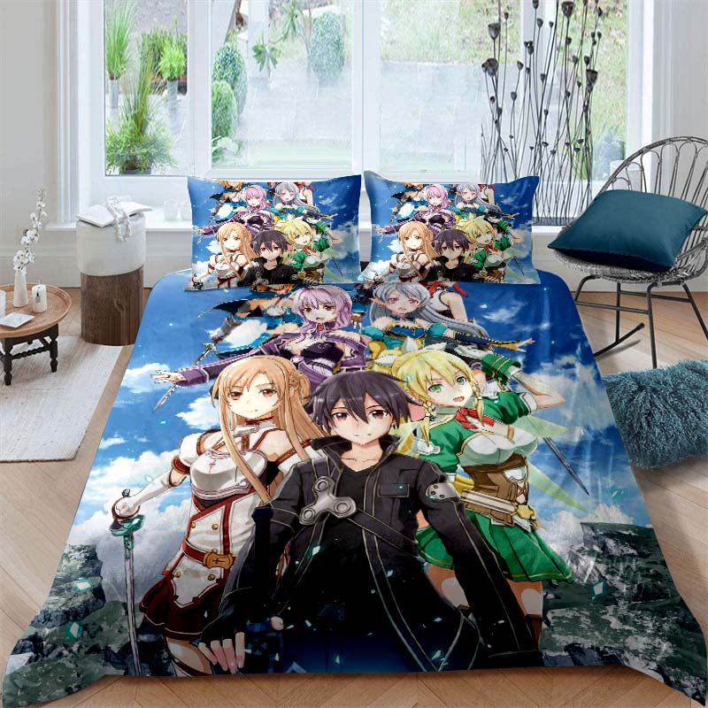 3D Printed Sword Art Online Bedding Set, Three-Piece Set, Includes Printed Duvet Cover and Pillowcases, Adult Size65
