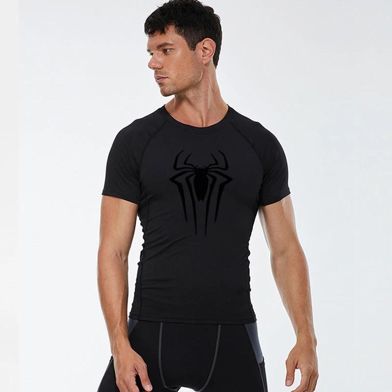 Muscleguys Black Spider Running T-Shirts Compression Shirt Men Fitness Gym Sport Rashgard Tops Tee Quick Dry Short Sleeve T-Shirt For Men