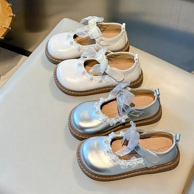 Scarpe Principessa Bambina Punta Tonda Rete Pizzo Fiocchi Scarpe in Pelle per Bambini Antiscivolo Morbide 025 Nuove Scarpe Piatte Bambina Fiori Dolci Eleganti