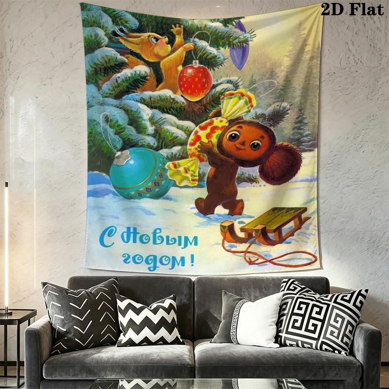 Cheburashka Wall Tapestry Aesthetic Wall Hanging Printed Fabric Blanket Decorative Tapestries for Bedroom Living Room Home Decor