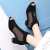 Fish mouth thick heel sandals women's summer new rear zipper mesh high heel breathable Martin boots large size fashion boots