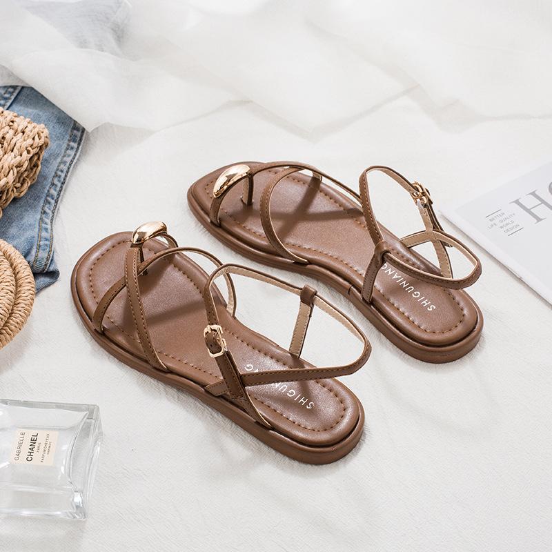 7468-20 Flat-soled Women's Sandals, New Korean Version of Youth Roman Shoes for Summer 2025, Outer Wear
