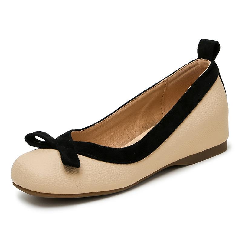 

Women s small inner height increase temperament versatile ballet shoes Women s outer wear square head single shoes bow Mary Jane shoes 39 телесный
