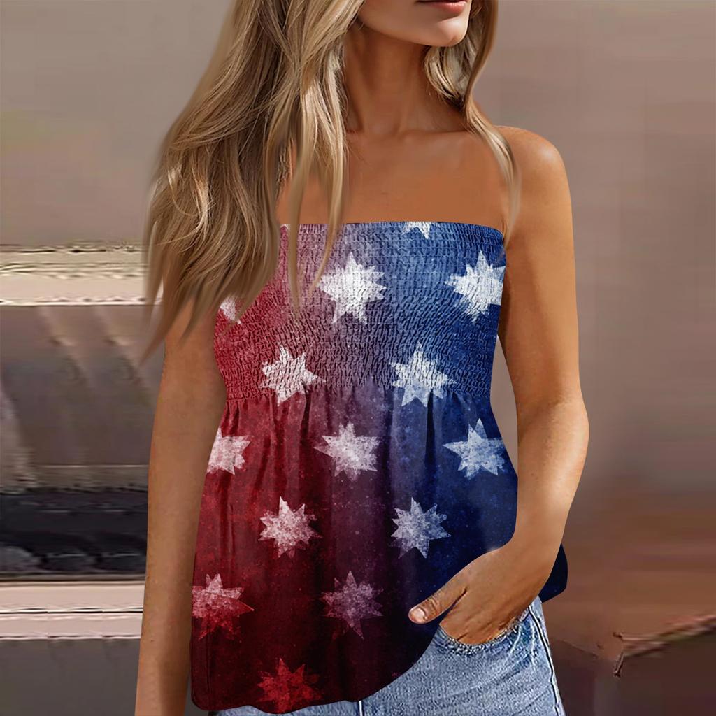 Summer Tube Tops For Women,Cute Sexy Off Shoulder Print Sleeveless T-Shirt