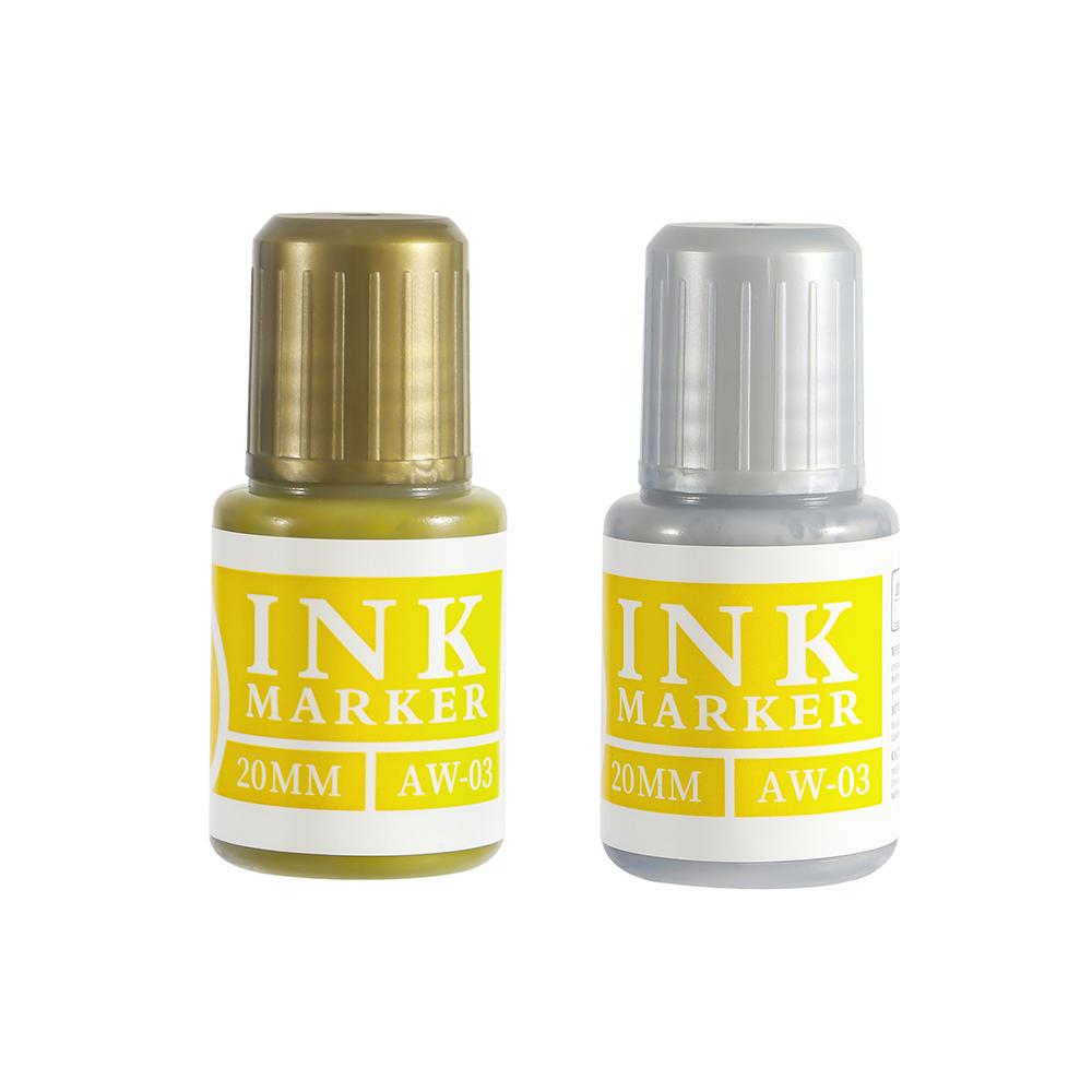 Metallic Marker Ink,Signature Pen Ink,20ml Additive Liquid,Gold,Silver Ink,Metallic Luster,Quick Dry,Waterproof,Non-Erasable