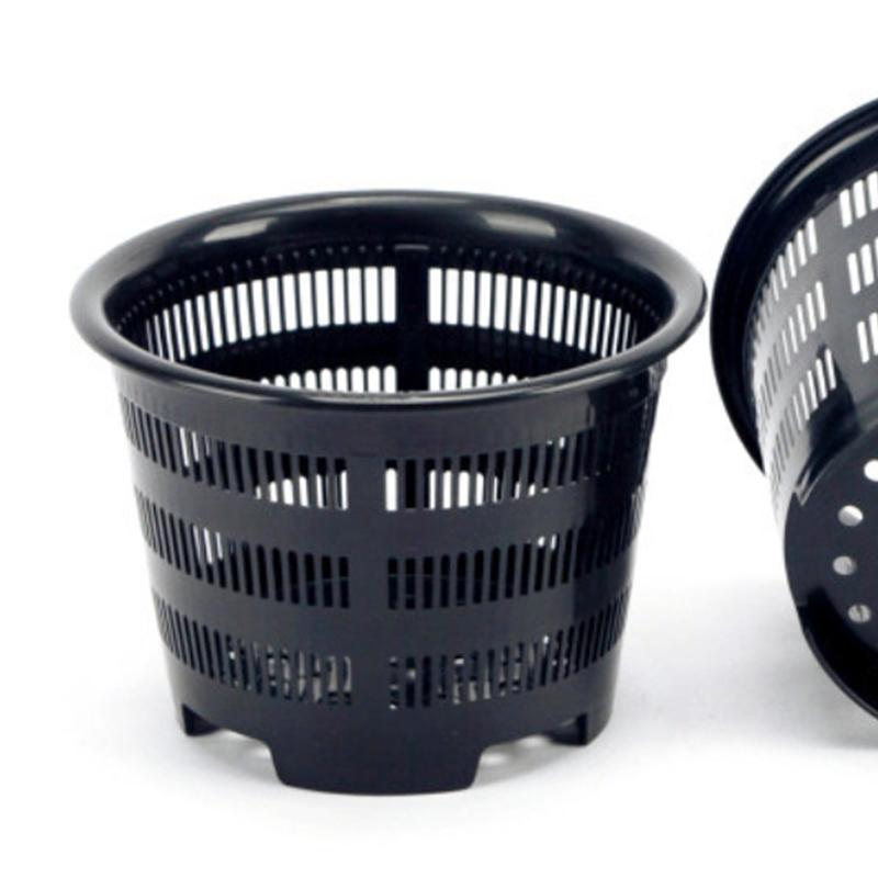 Orchideen-Becher aus durchsichtigem Netzgewebe, Topfpflanze, Blumen-Kinderzimmer-Tablett, Korb, atmungsaktiver Kunststoffbehälter, Loch zum Aufhängen, Weiß/Schwarz