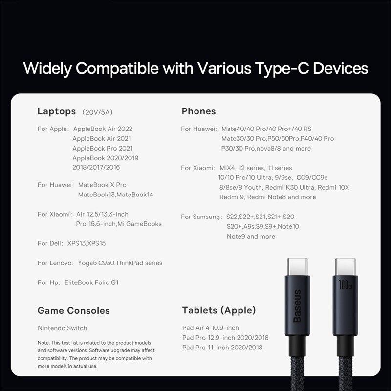 Baseus 100W USB C zu Typ C Kabel für 15 Plus Pro Max PD Schnellladekabel Datenkabel für Macbook Samsung