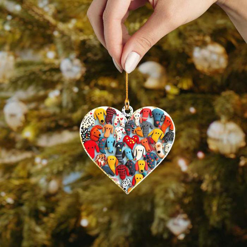 Acrylic Dachshund Ornament Festive Party Decor Dachshund Christmas Ornament for Xmas Tree Car Rearview Mirror Heart for Holiday