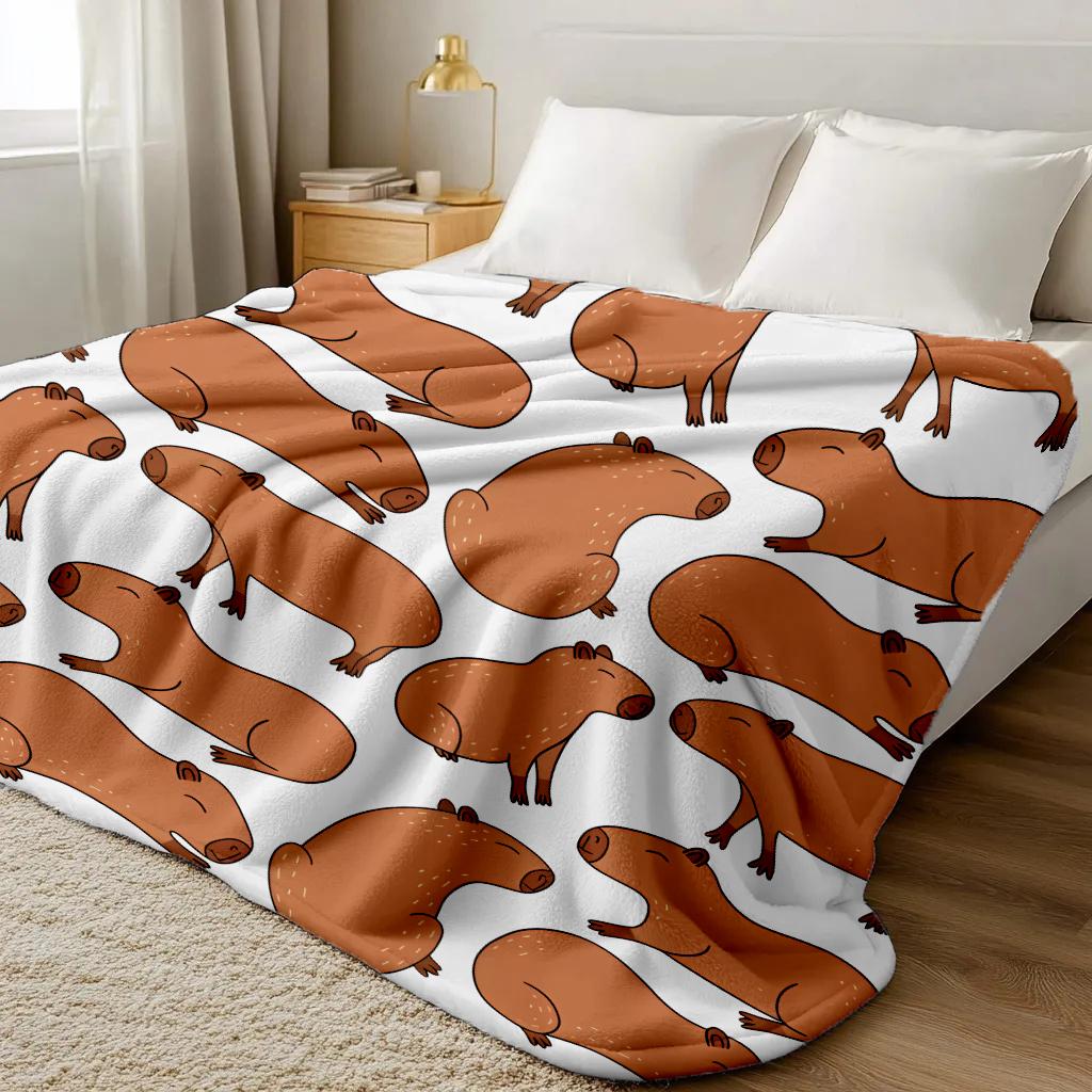 Trembling Capybara Blanket Printed Throw Blanket Plush Fluffy Flannel Fleece Blanket Soft Throws for Sofa Couch and Bed