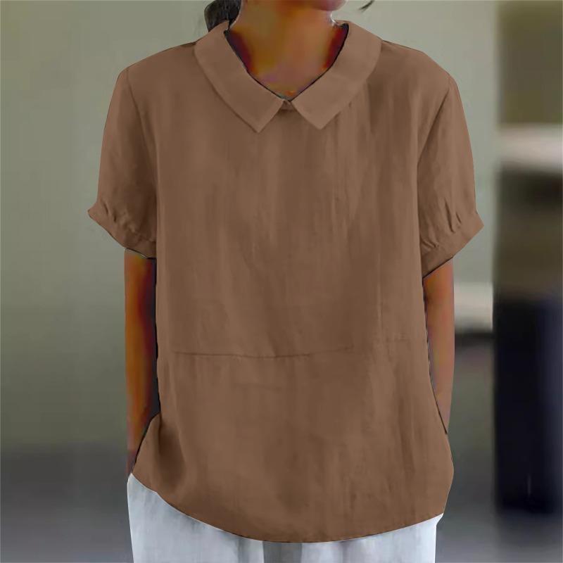 Women's New Loose Lapel Shirt Short Sleeve Cotton Top