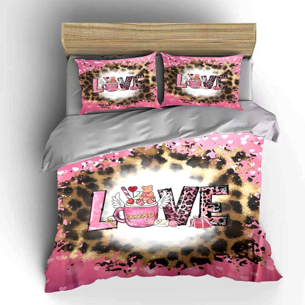 Valentine S Day Love Design Set Multiple Sizes Kid S And Adults Bedroom Exquisite 3Pc Bedding Set, Gift EU Twin 135X200cm&set