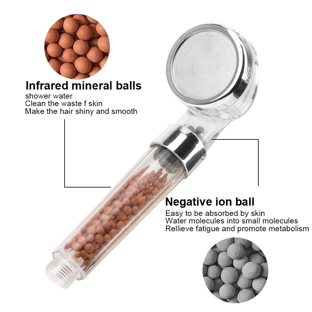 1-3Pcs Filtered Shower Head Bathroom ABS High Pressure Water Saving Spray Handheld Clear Showerheads with Filter Beads