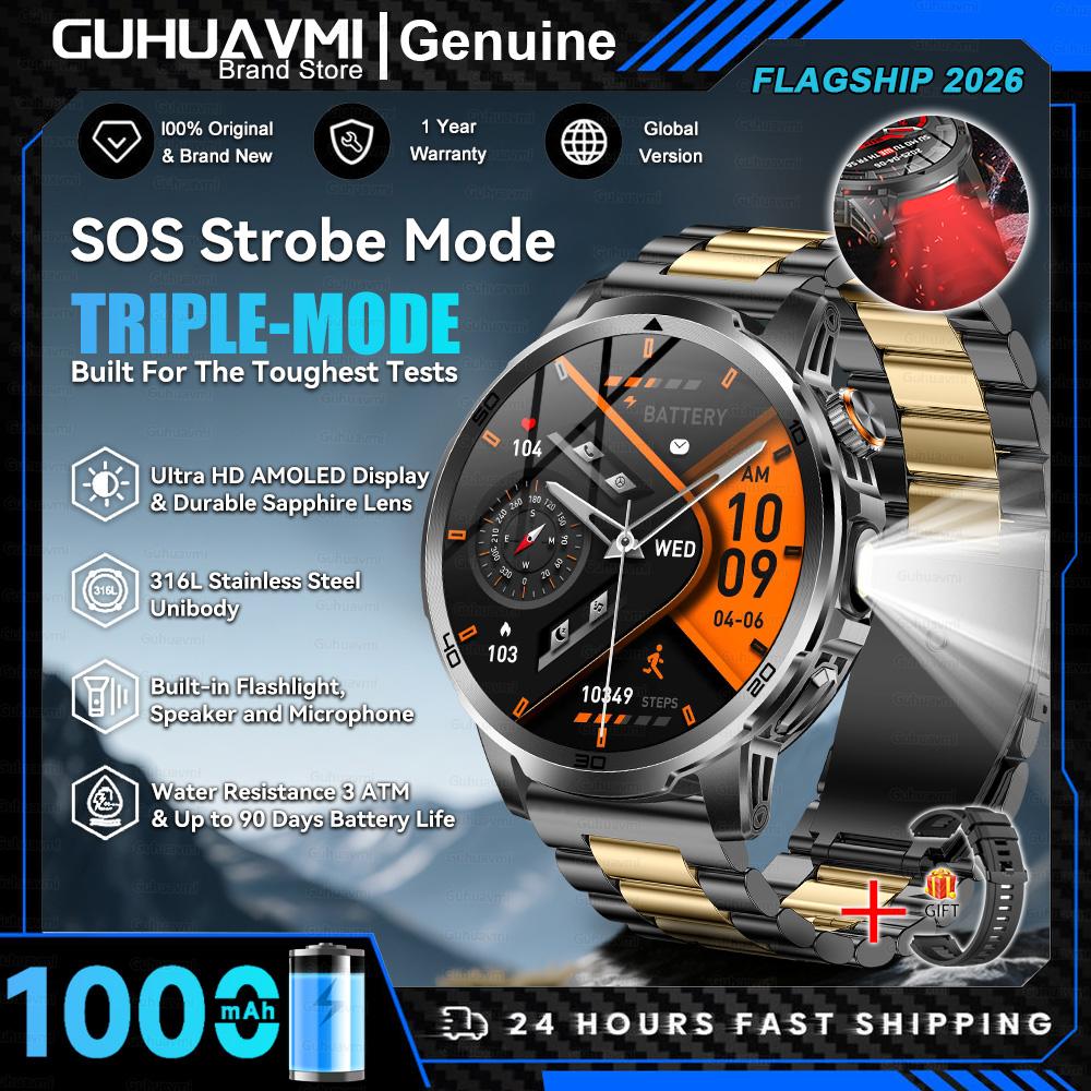 2026 T-REX 3 Military 1000mAh Large Battery Durable Adult SmartWatch Red Light Flashlight 5ATM Waterproof Sports Smart Watch Man