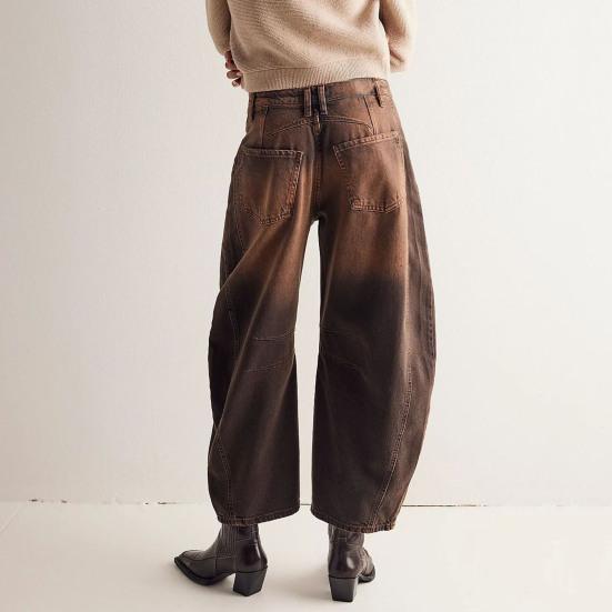 Flower Jeans Woman High-Waist Loose-Fit Pants Personality Printed Denim