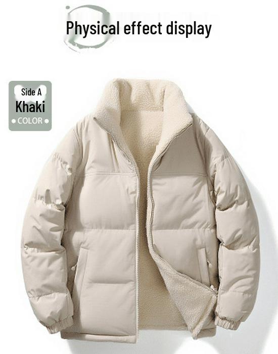 

Men s Lambswool Cotton Jacket - Double-Sided, Casual, Loose Fit, Padded, Stand Collar, Warm Outerwear. L