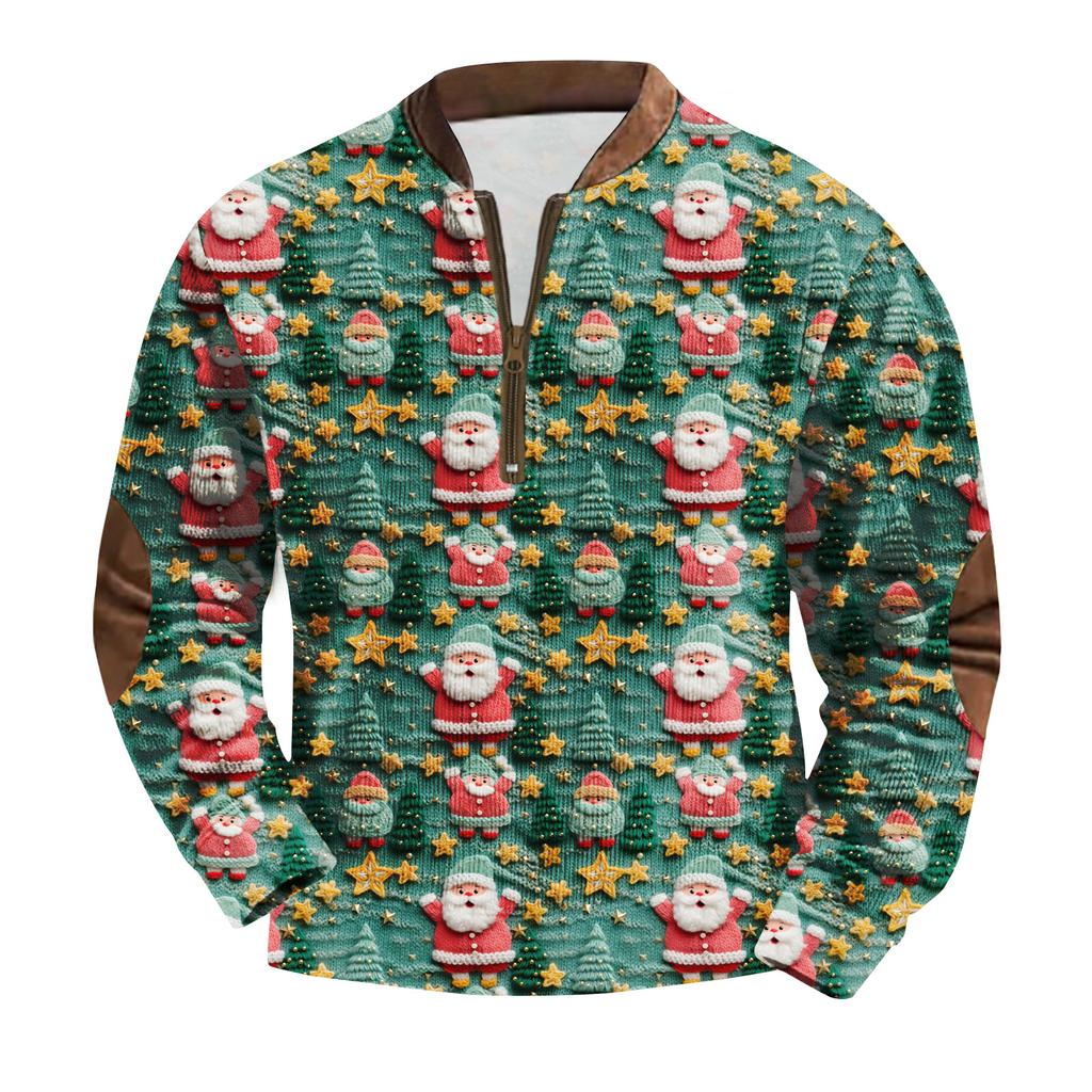 Men's Fashion Christmas Printed Corduroy Zipper Shirt