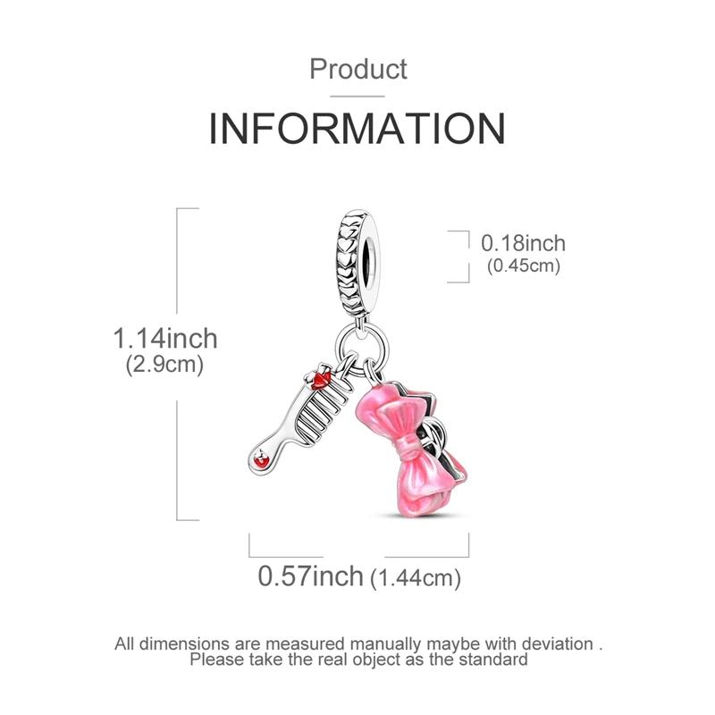 Authentic Original Charm Bead Components Copper Metal Pink Bow Hair Clip Comb Bead Components Compatible With Charm Bead Components Plata Bracelets
