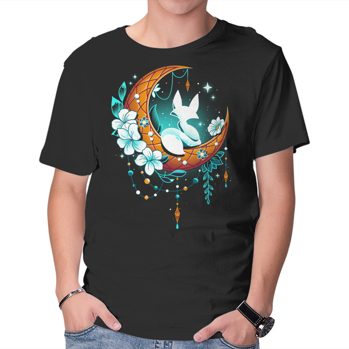 Unisex Crew Neck T-Shirt Moonlight Fox Graphic Short Sleeve Casual Tee XS