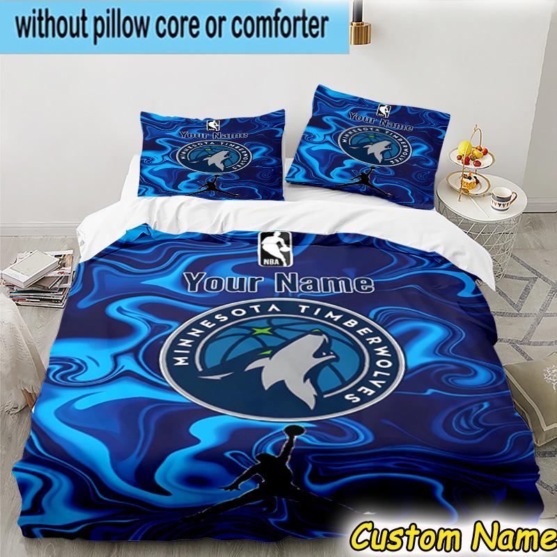 3pcs Custom Name Timberwolves Logo Bedding Set Includes 1 Duvet Cover & 2 Pillowcases for All Seasons Dormitory Home Decor Christmas gifts