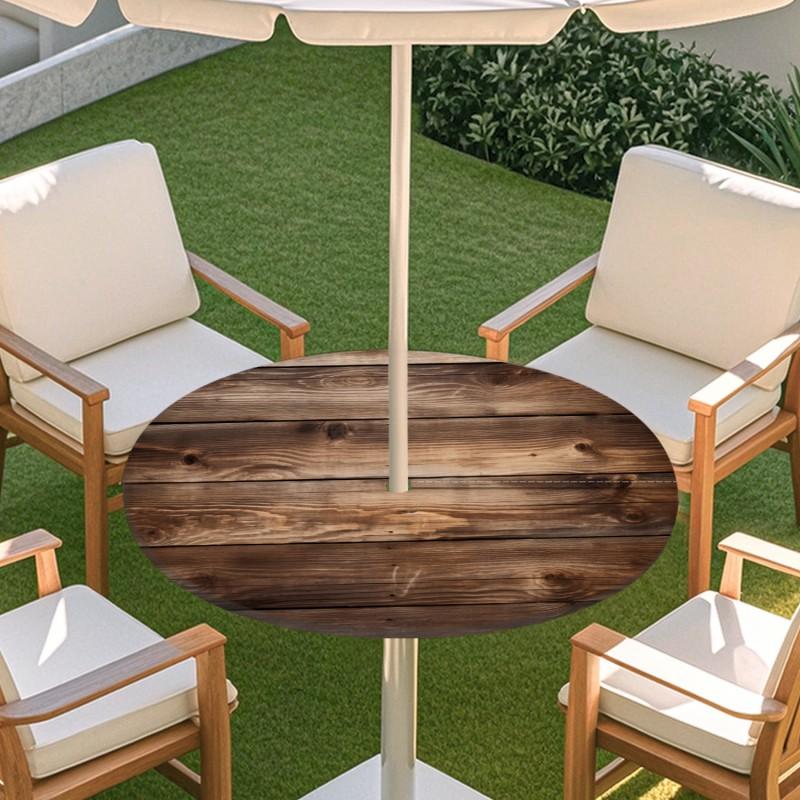 Copritavolo Rotondo da Esterno con Effetto Legno Impermeabile Orlo Elastico Per Patio Giardino Sala da Pranzo