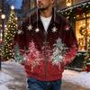 Men's Christmas Print Zip-Up Jacket, Loose Fit Casual Lapel Collar Outerwear for Holiday