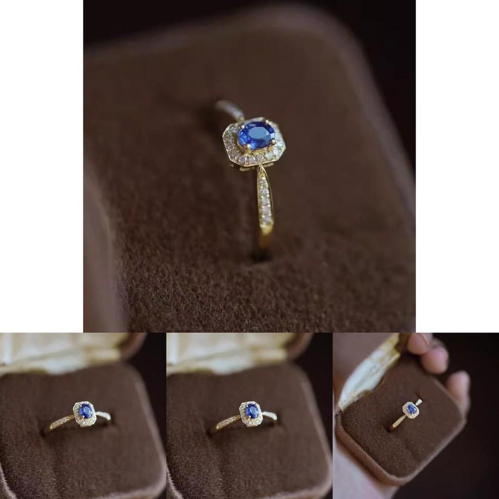 Elegant French Style Blue Zirconia Ring For Women Adjustable Geometric Design