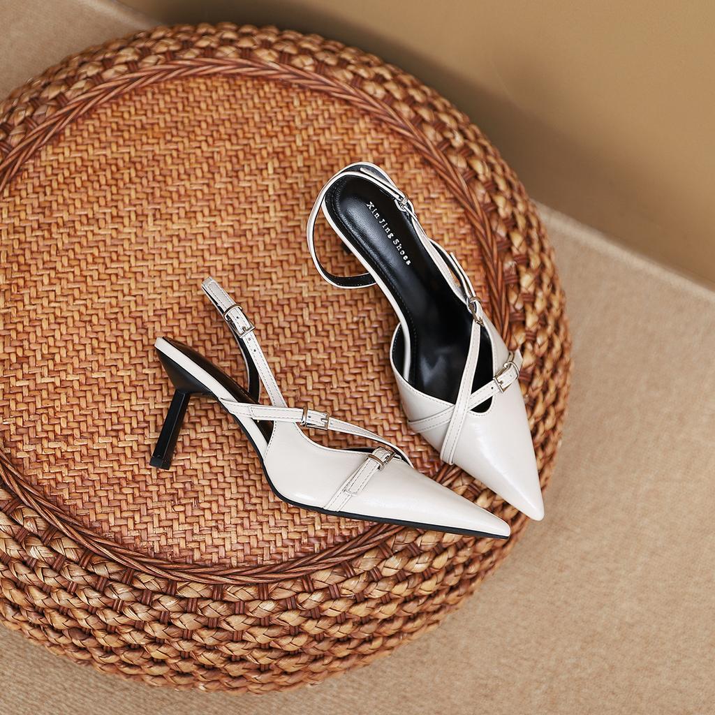 9733-6 French evening wind pointed high-heeled sandals women's new fashion thin strap decorative bag head empty sandals women