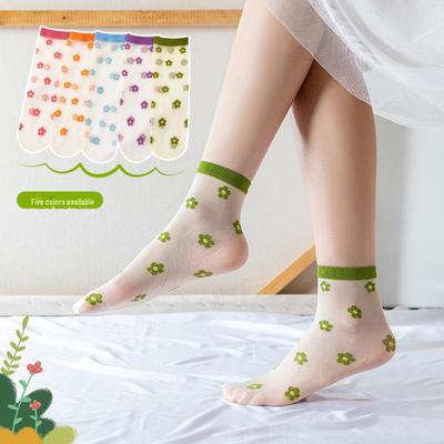Trendy Spring & Summer Lace Silk Flower Socks - Sweet Fruit Design, Absorbent, Cute Women's Fashion