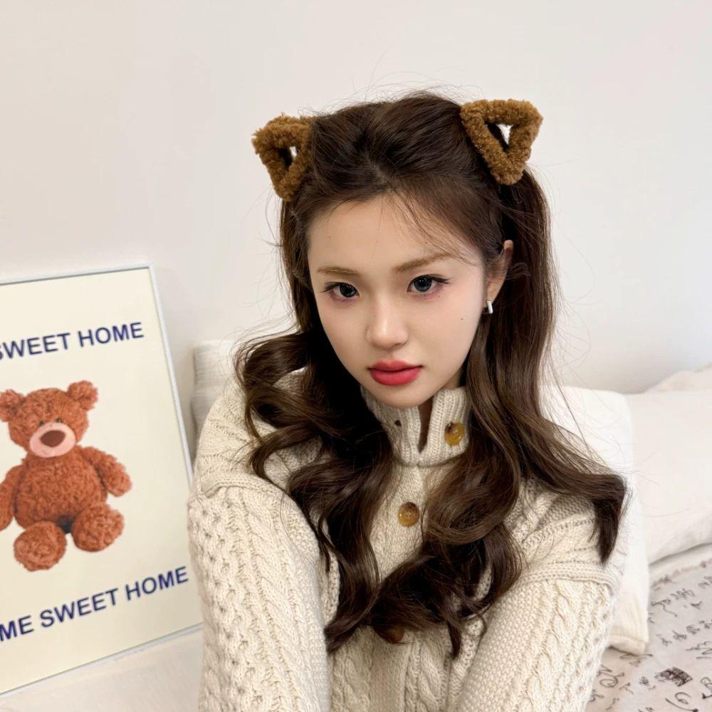 lamb wool Cat Ears Hair Clip Pure Color Mini Grasp Clip Simple Plush Small Hair Claw Autumn Winter
