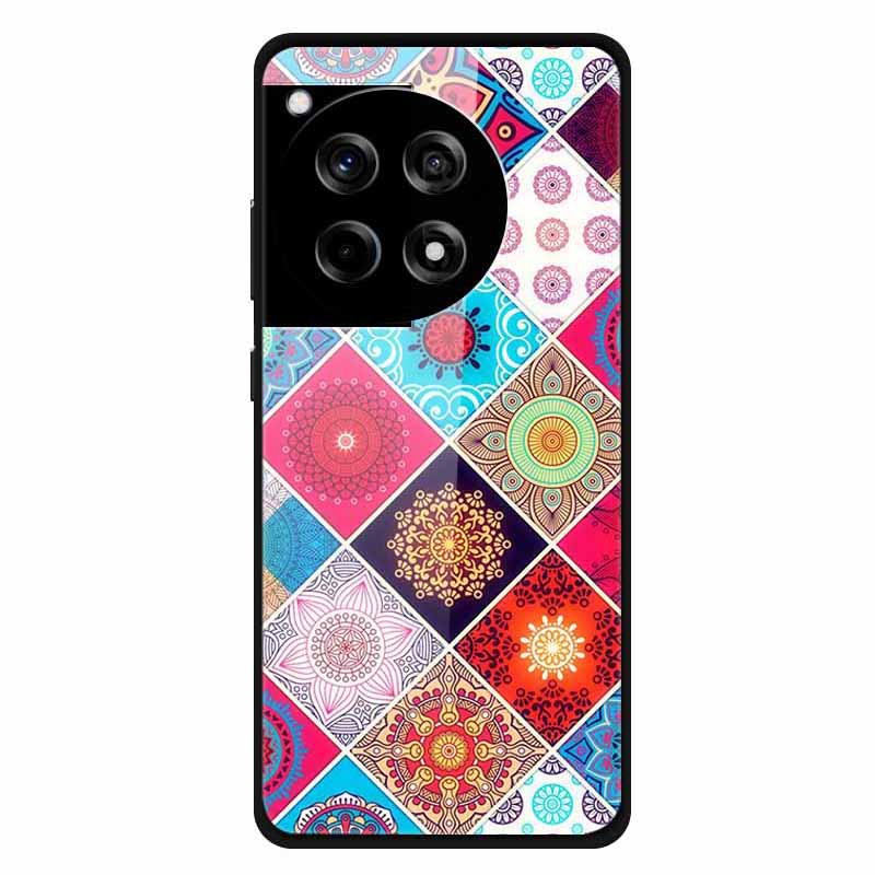 For OnePlus 12R 5G/Ace 3 5G Case Stylish Pattern PC+TPU+Tempered Glass Cell Phone Cover