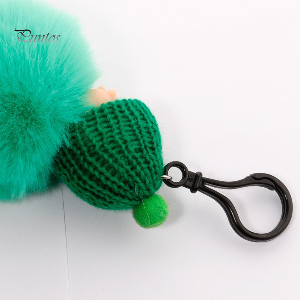 Puntos Cute Sleeping Baby Fluffy Fur Plush Doll Pendant Keychain Key Ring Handbag Decor