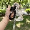 Pearl String Cat Bead Rope Keychain Bowknot Bag Hanging Charms Leather Cat Pendant  Couple