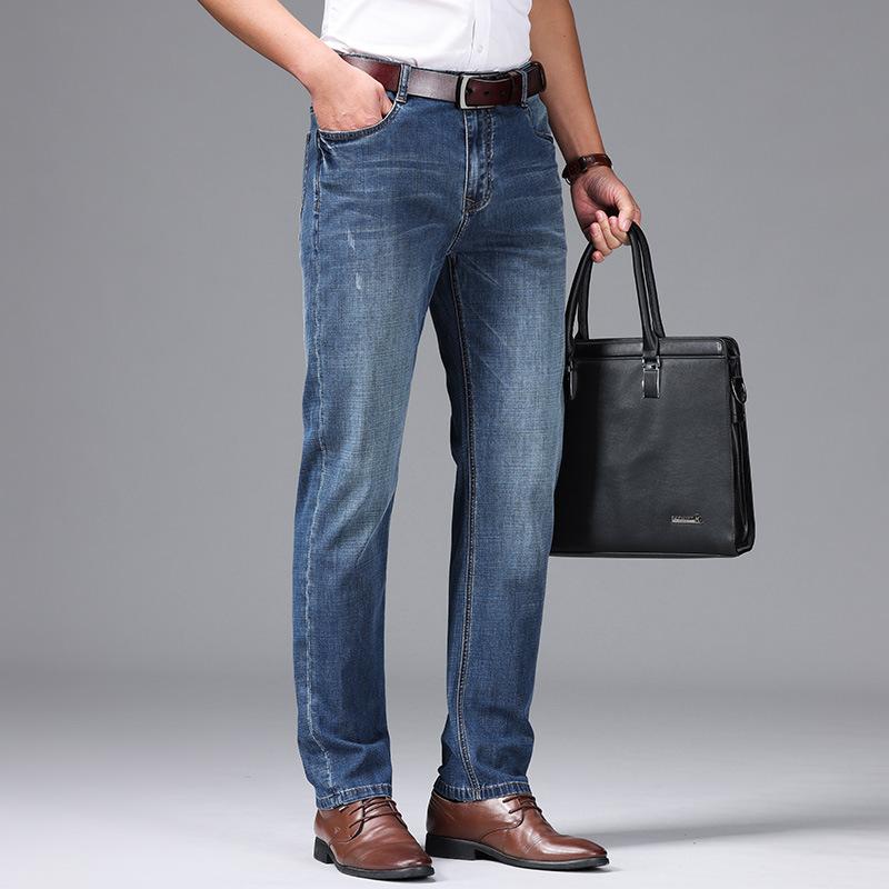 

Spring and Summer Cotton High Waist Loose Light Business Thin Small Straight Jeans Trousers 28