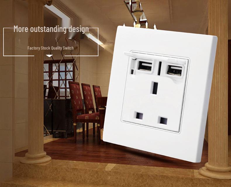 86 Type British Standard 13A Wall Socket with Dual USB Charging Ports