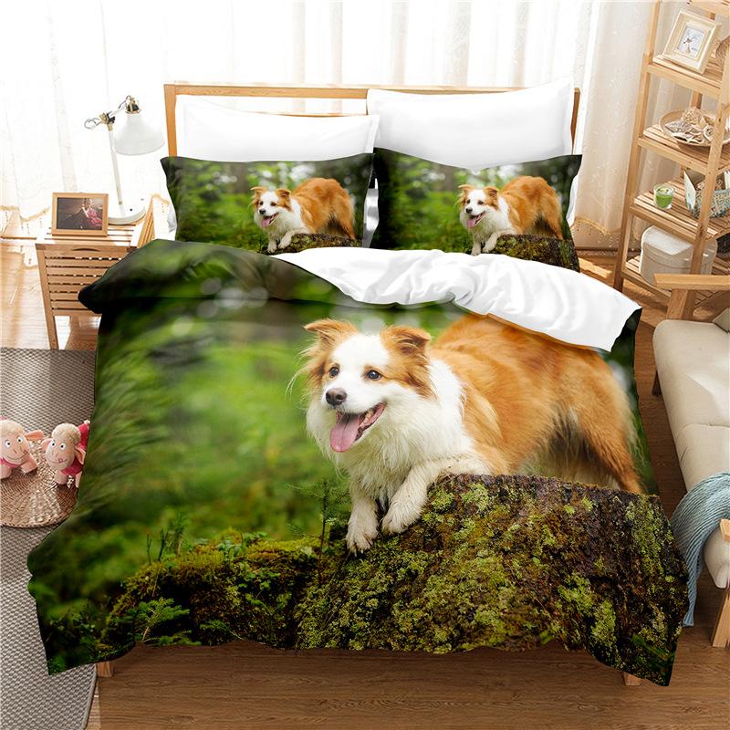 German Shepherd Duvet Cover Set King/Queen Size Purebred Hound Animal Bedin Set Kids Cute Dog Puppy Polyester  Meeting Cover