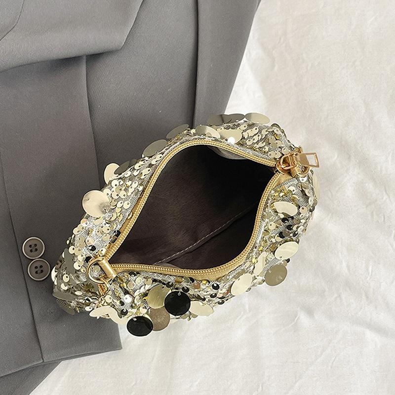 Sequin Evening Party Shoulder Bags For Women Lightweight Portable Ladies Chain Crossbody Bag Solid Color Casual Female Handbag
