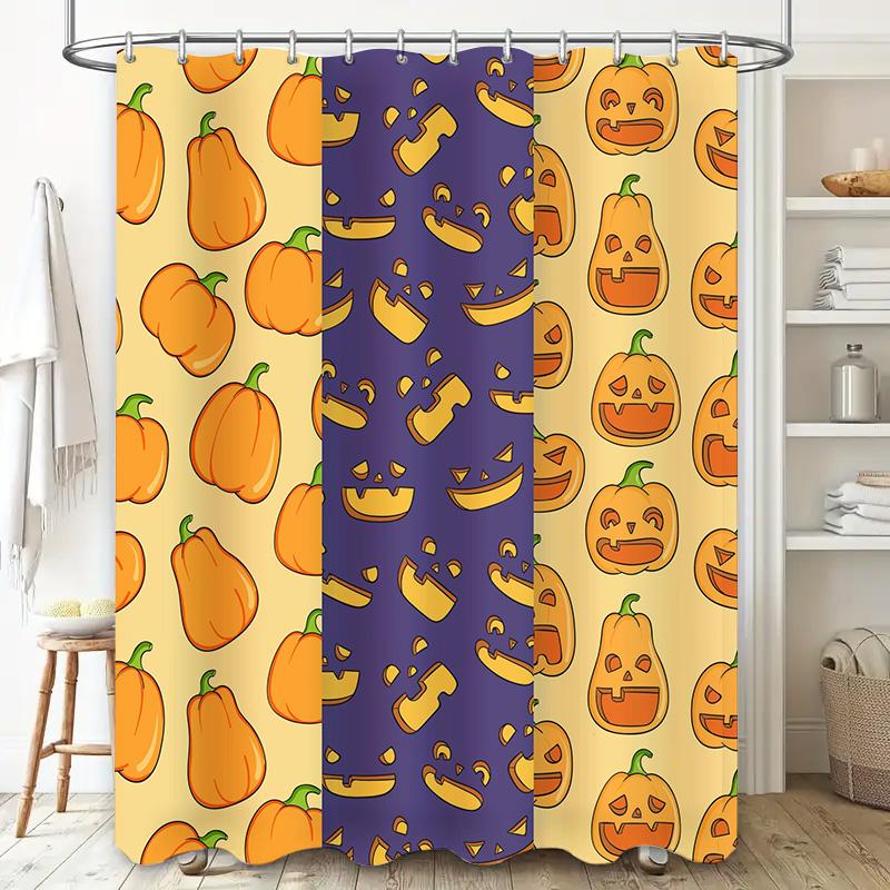 Halloween-themed shower curtain with pumpkin print for home decor bathroom accessory